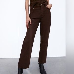 Zara High Rise Straight Leg Brown Jeans
